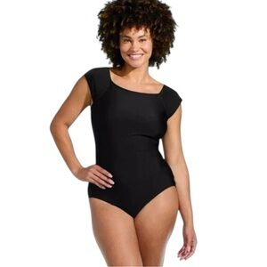 Lands' End Woman's Cap Sleeve One Piece Swimsuit- Black XS